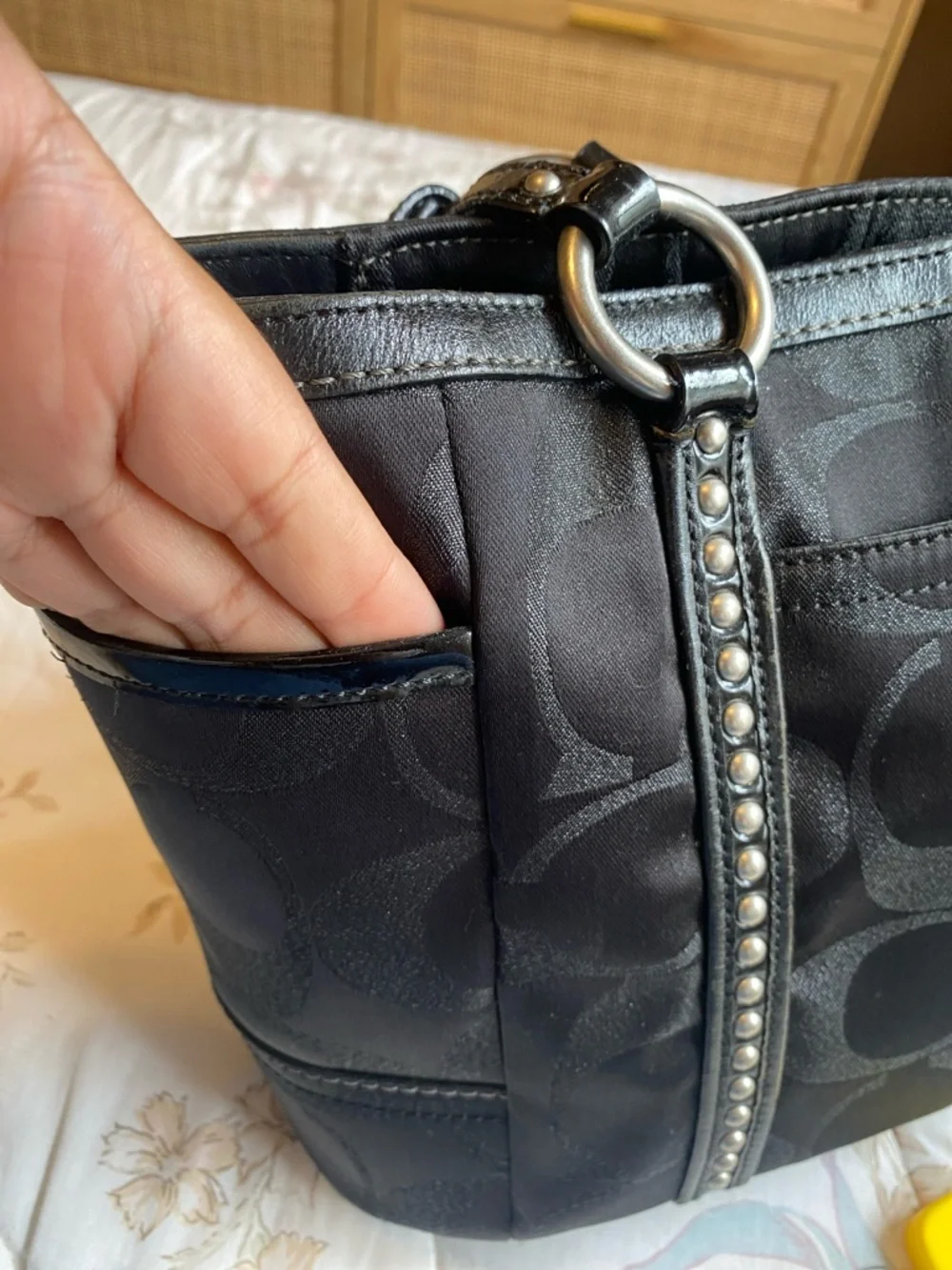 Coach Black Signature Studded Tote - Picture 5 of 8